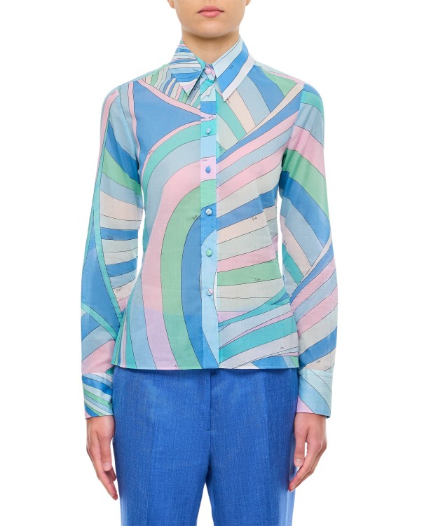 Shop Pucci Long Sleeve Cotton Muslin Shirt In Multicolor