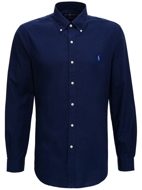 Shop Polo Ralph Lauren Blue Shirt With Logo Embroidery In Cotton