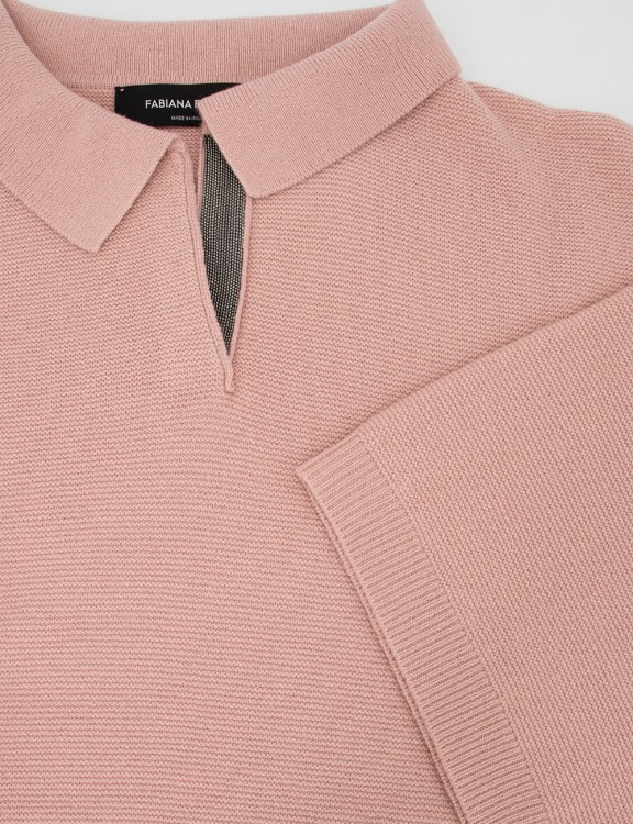 Shop Fabiana Filippi Platinum Yarn Polo Shirt In Pink
