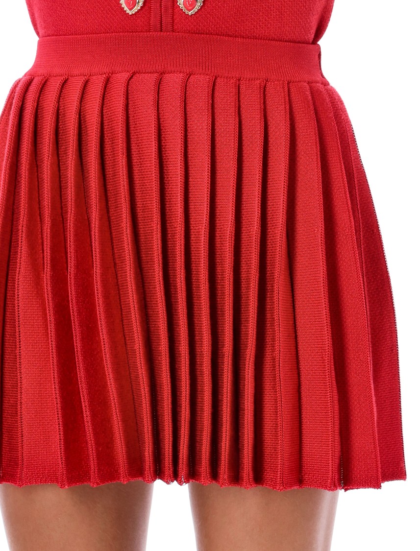 Self-portrait Pleated Knitted Mini Skirt In Red