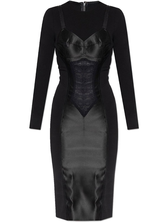Dolce & Gabbana Corset Detail Long Sleeve Midi Dress In Neutrals