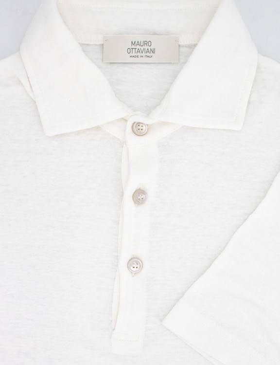 Shop Mauro Ottaviani White Stretch Linen Polo Shirt