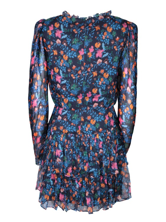Shop Saloni Long-sleeved Dress In Lightweight Chiffon In Blue