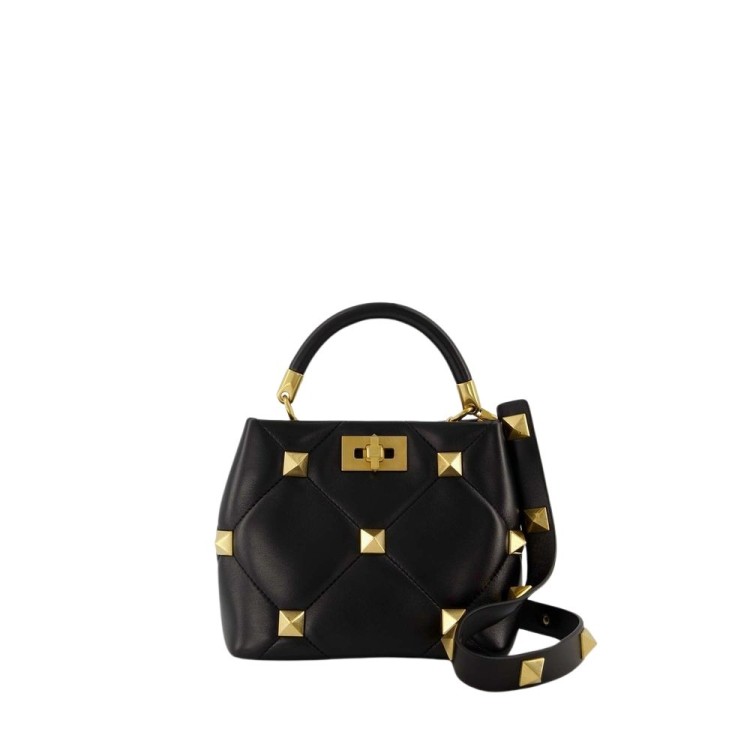Shop Valentino Roman Stud Small Handbag - Black - Leather