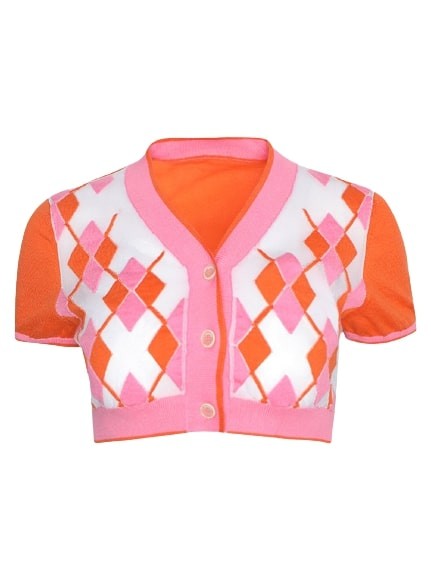 Jacquemus Ladies Multi-orange Argyle-check-pattern Cropped Top In Pink