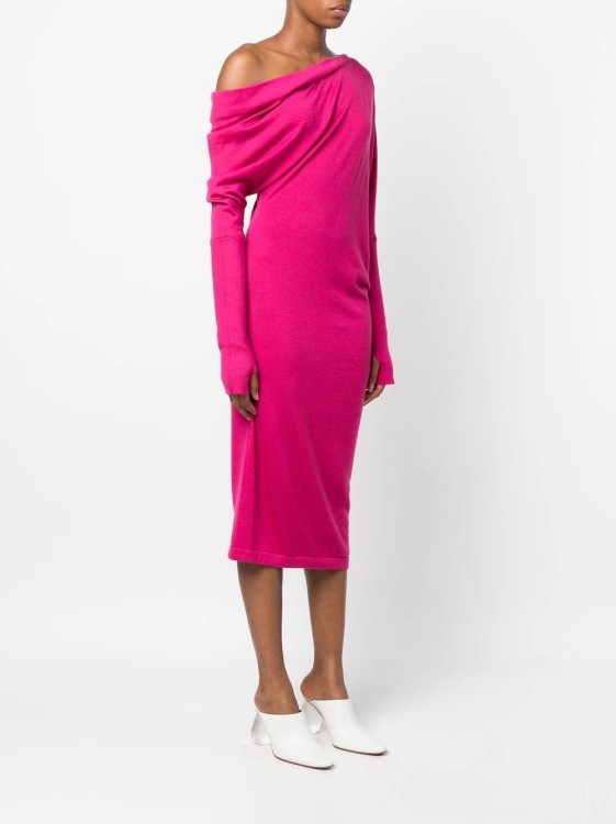 Shop Tom Ford Pink Off-shoulder Midi Dress