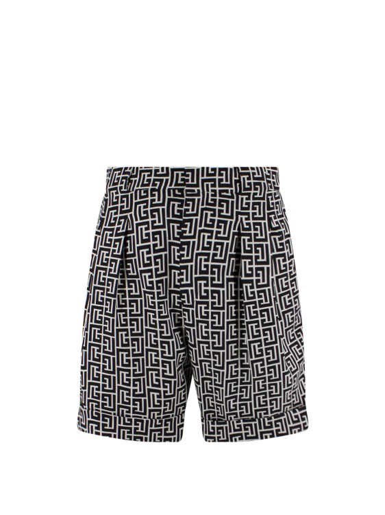 Shop Balmain Wool Bermuda Shorts With All-over Monogram In Grey