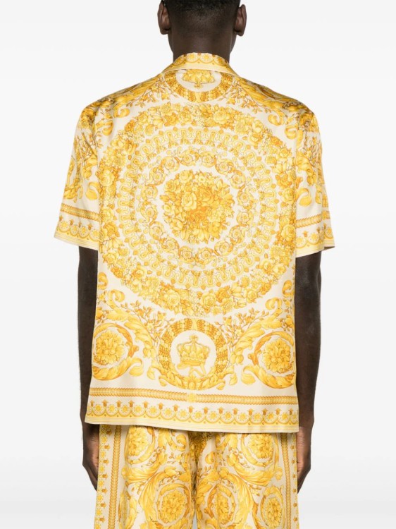 Shop Versace Barocco Silk Beige/yellow Shirt In Neutrals