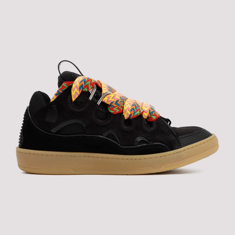 Shop Lanvin Black Suede Calf Leather Curb Sneakers