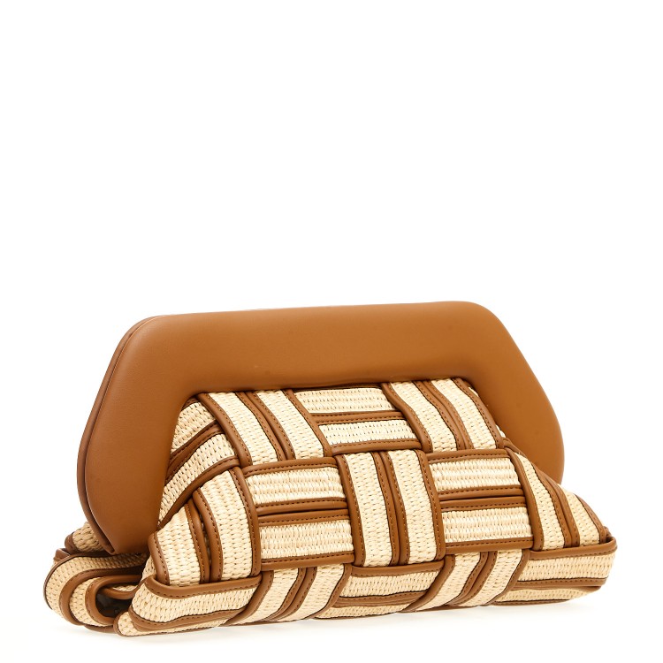 Themoirè Large Raffia Clutch In Leather And Caramel In Brown
