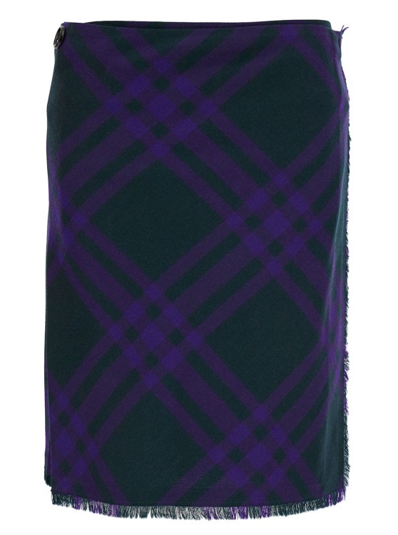 Shop Burberry Kilt Wool Skirt In Blue