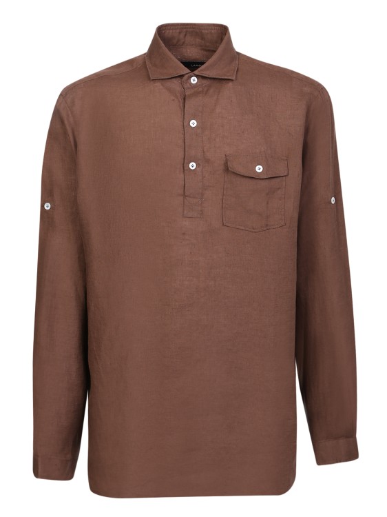 Shop Lardini Brown Linen Shirt