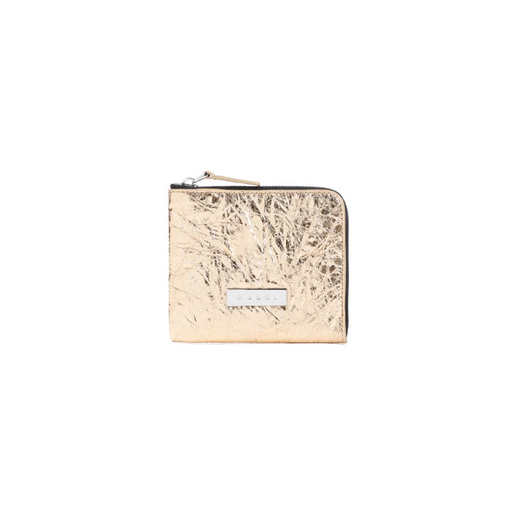 Marni Zip Around Gold Ovine Leather Wallet In Gray