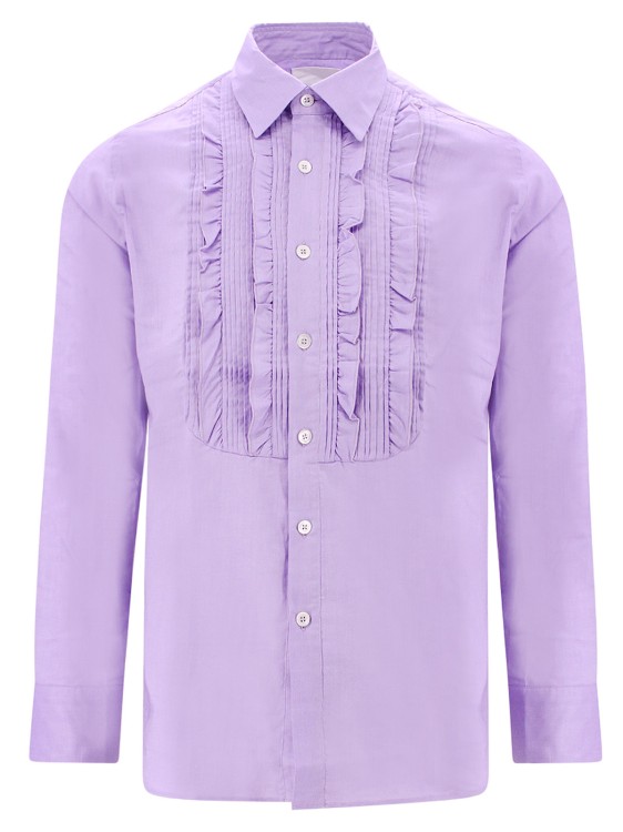 Shop Pt Torino Purple Cotton Shirt With Rouches