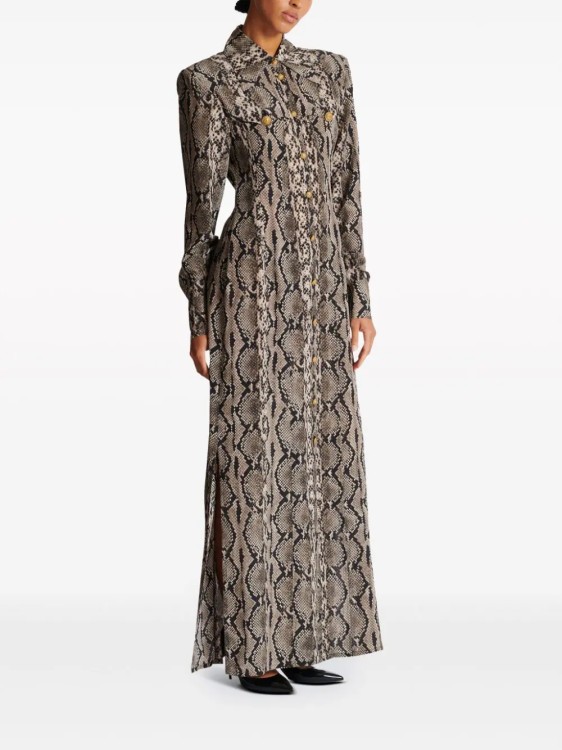 Shop Balmain Maxi Snakeskin Dress Silk Brown In Grey