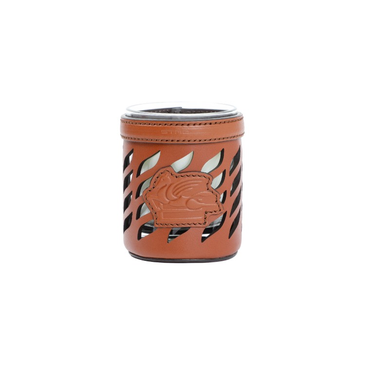 Etro Scented Candle With Brown Leather Candle Holder