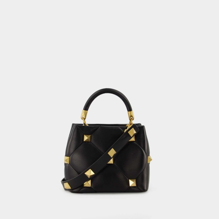 Shop Valentino Roman Stud Small Handbag - Black - Leather