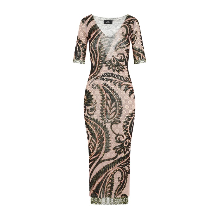 Shop Etro Print Pink Polyamide Midi Dress In Grey