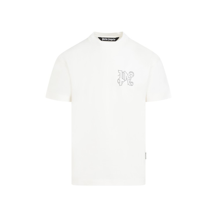 Shop Palm Angels White Cotton Monogram Studded Classic T-shirt In Red