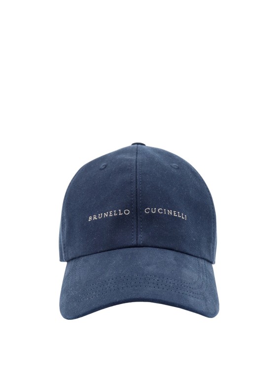 Shop Brunello Cucinelli Cotton Hat With Embroidered Logo In Blue