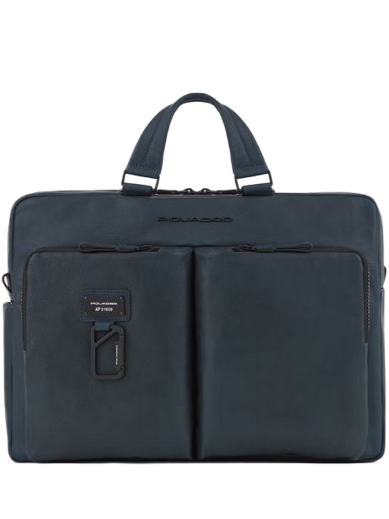 Piquadro Leather Blue Briefcase In Black