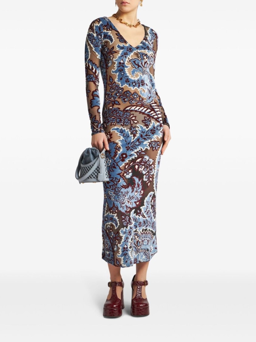 Shop Etro Long Sleeve Dress With Viscose Blend And Design In Multicolor