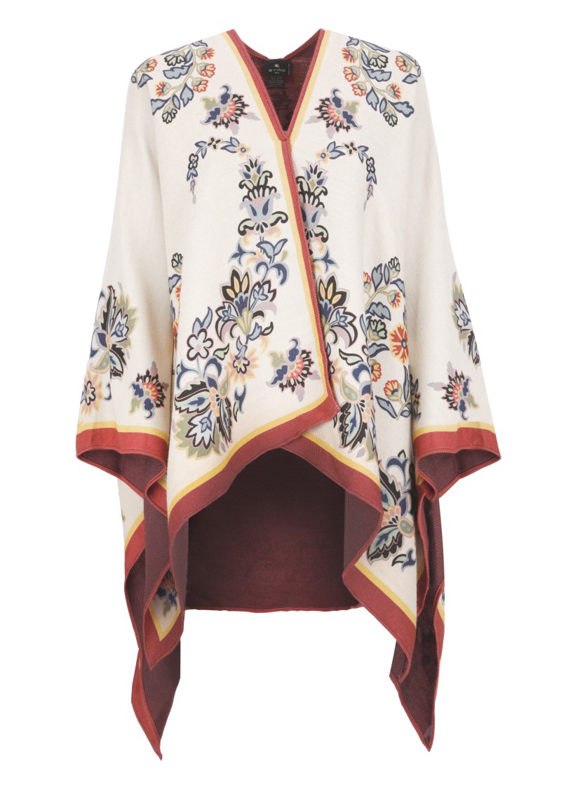 Etro White Blossom Cape In Neutrals