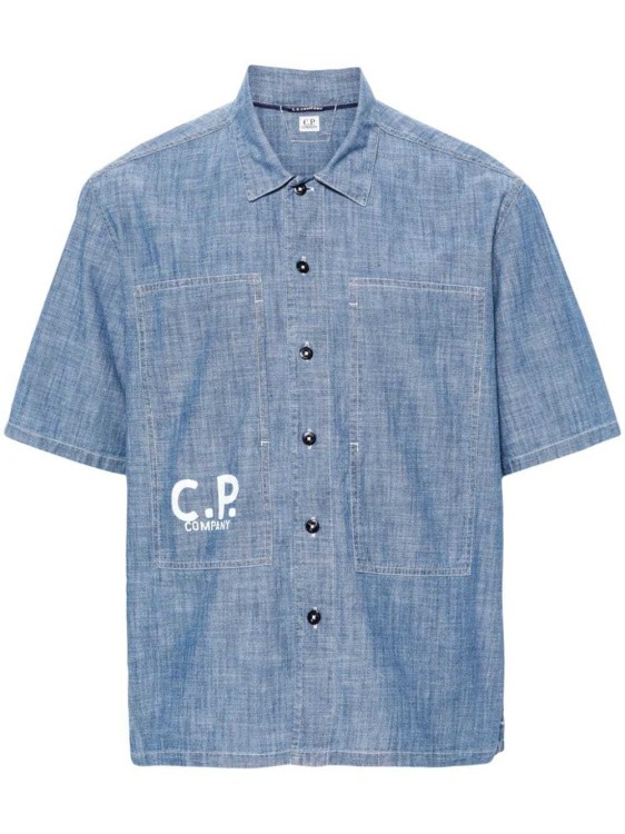 Shop C.p. Company Logo-print Denim Shirt In Blue