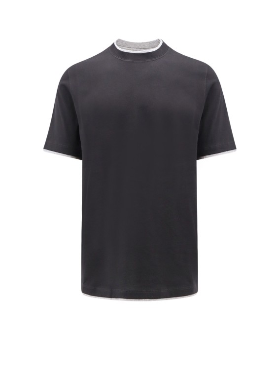 Shop Brunello Cucinelli Cotton T-shirt With Contrasting Profiles In Black