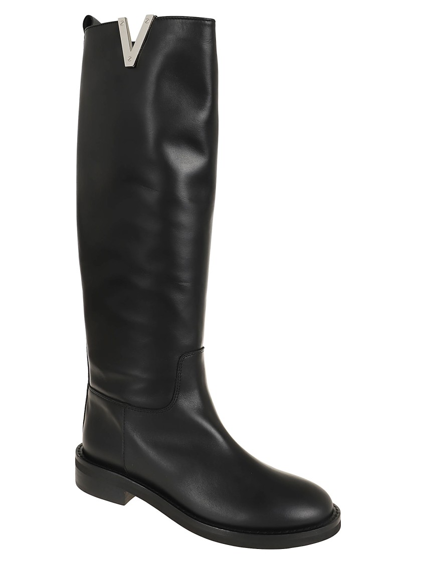 Via Roma 15 Knee Boot In Black Smooth Grain Leather In Black