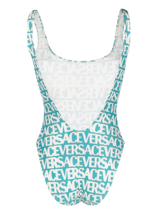 Shop Versace Allover Multicolor Swimsuit In Blue