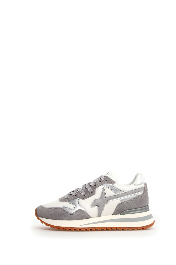 Shop W6yz Chic Animal Print Sneakers With Unique Raised Sole And Technical Fabric In Grey