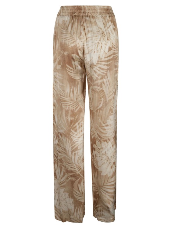 Shop Ermanno Firenze Beige Satin Weave Leaf Print Trouser In Brown