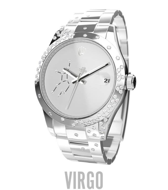 Shop Private Label London Customized Reflekt Cosmo Datejust 41 Virgo In Silver