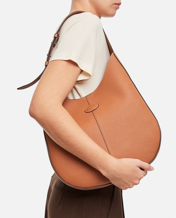 Shop Tod's Small Hobo Leather Bag In Brown