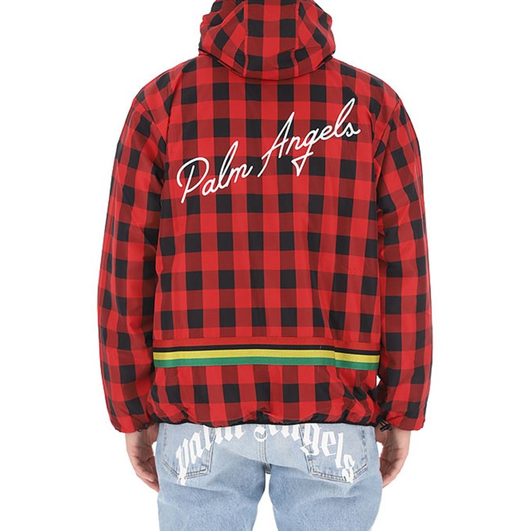 Shop Palm Angels Checked Windbreaker Jacket In Red