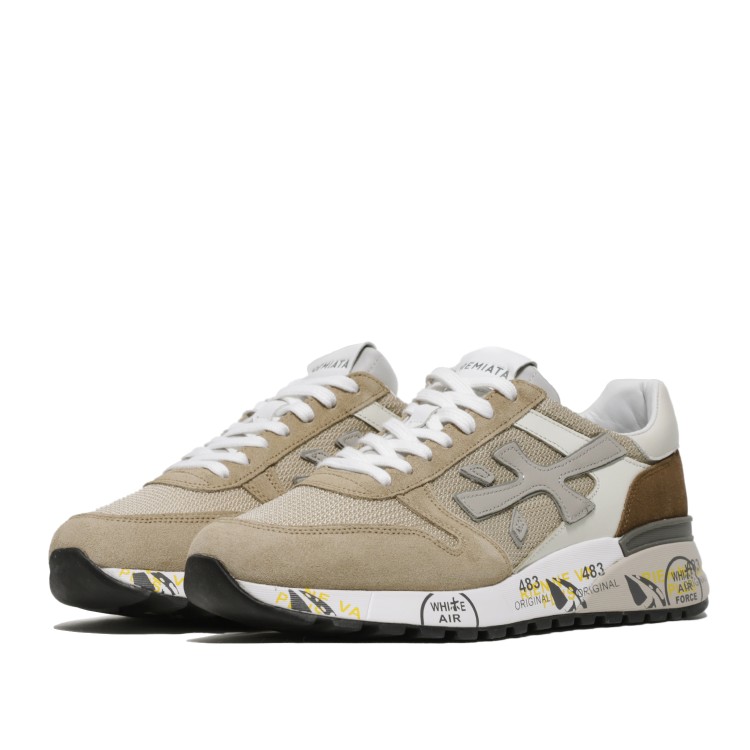 Shop Premiata Mick Sneakers In Beige Suede And Technical Fabric In Grey