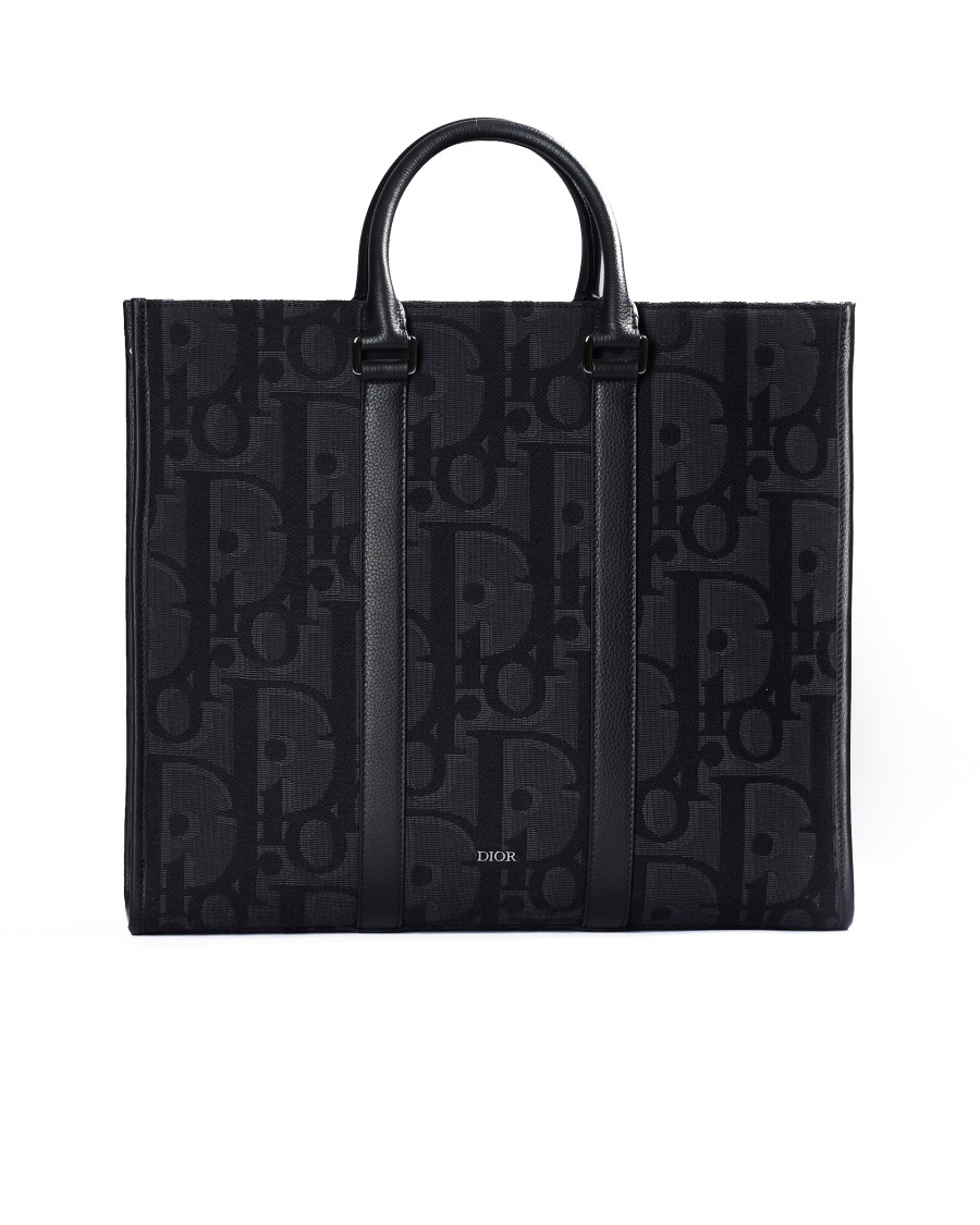Dior Tote East-west Maxi Oblique Black In Black