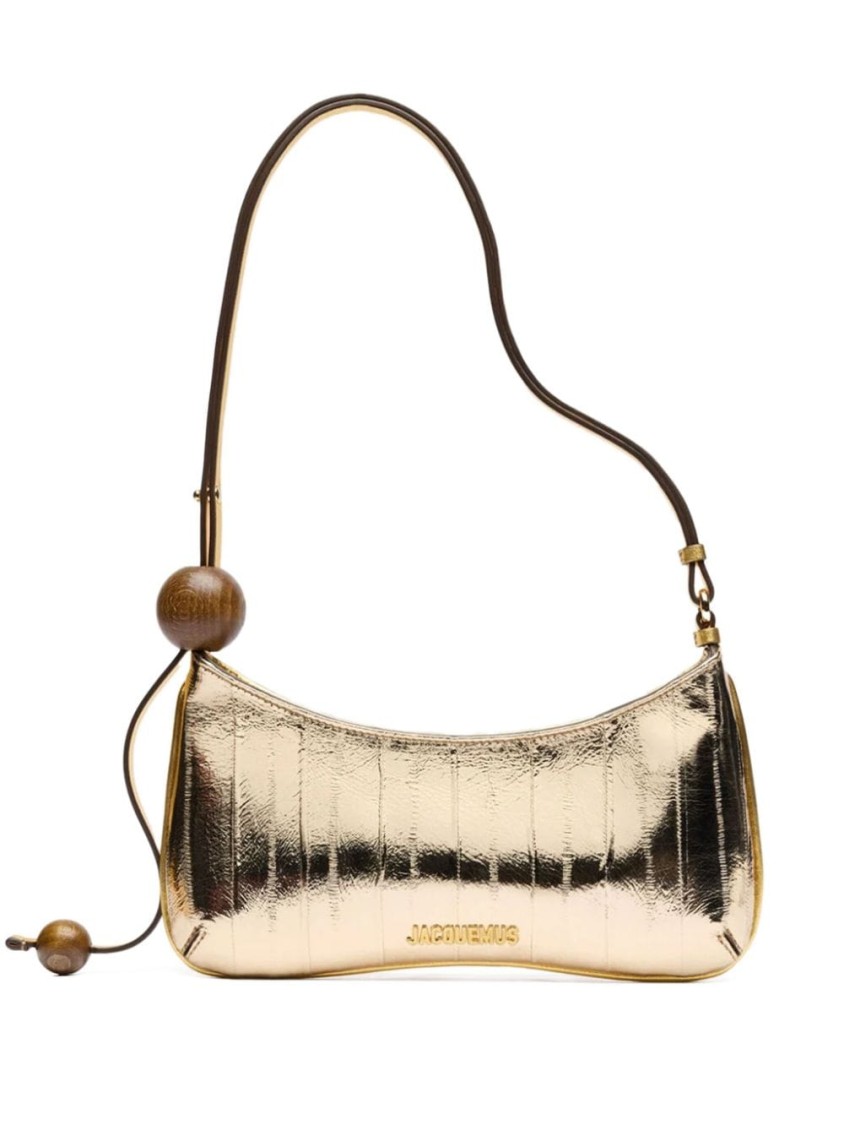 Jacquemus The Bisou Perle Mirrored Leather Shoulder Bag In Gold
