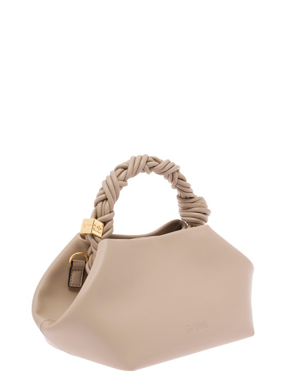 Shop Ganni Bou' Beige Handbag With Butterfly Logo And Hand-braided Strands In Leather In Neutrals