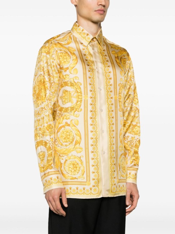 Shop Versace Barocco Silk L/s Beige/yellow Shirt In Neutrals
