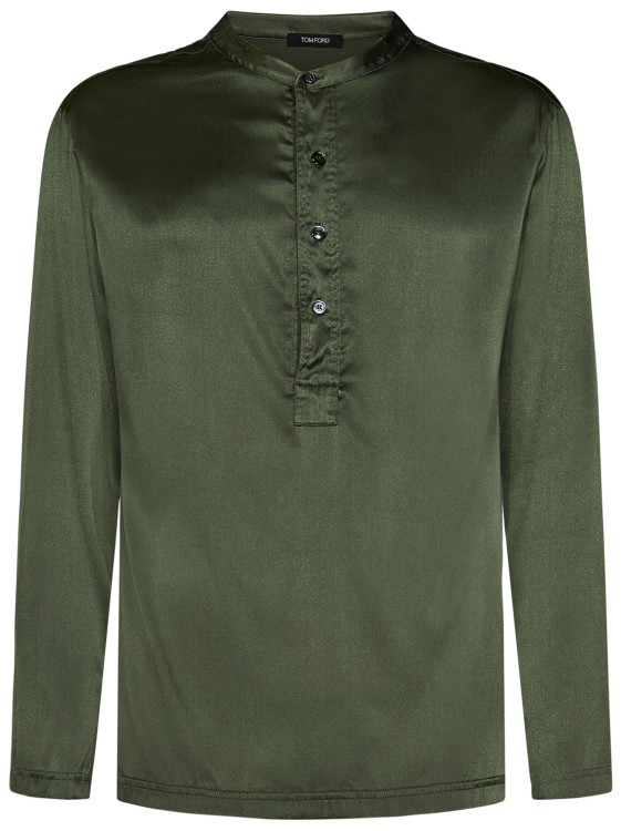 Shop Tom Ford Military-colored Stretch Silk Pajama Shirt In Grey