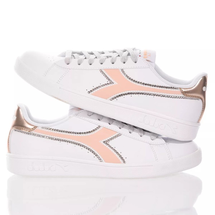 Shop Diadora White/pink Leather Sneakers