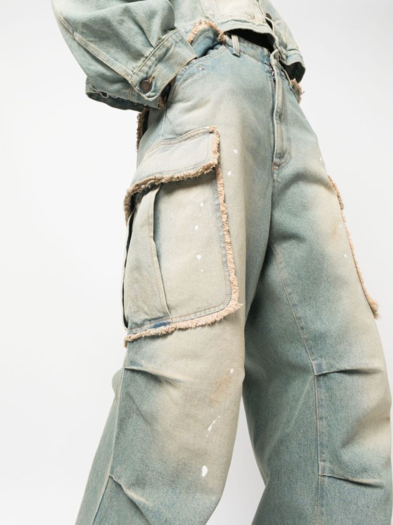 Shop Darkpark Bleach-effect Wide-leg Cargo Jeans In Grey