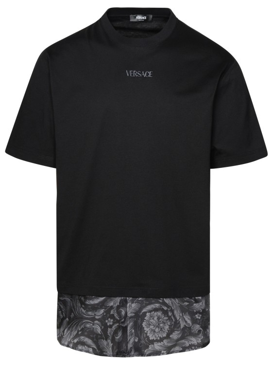 Shop Versace Logo Black Cotton T-shirt