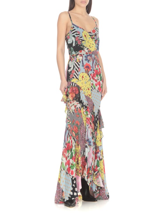 Shop Moschino Long Floral Dress In Grey