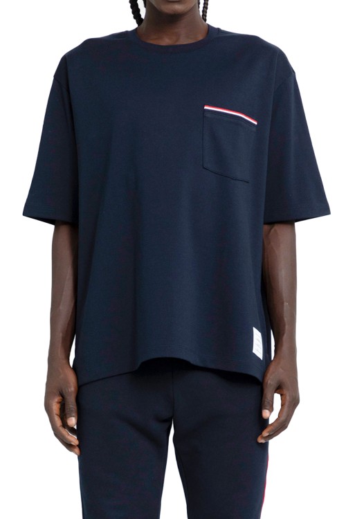 Thom Browne Milano Cotton Oevrsized Pocket T-shirt In Blue
