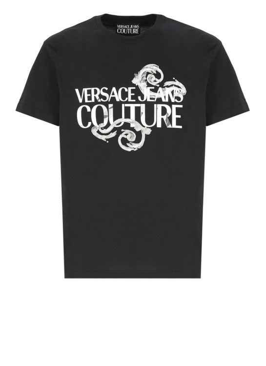 Shop Versace Jeans Couture T-shirt With Watercolor Logo In Black