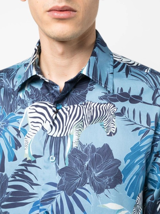 Shop Etro Multicolored Zebra & Flowers Print Shirt In Blue