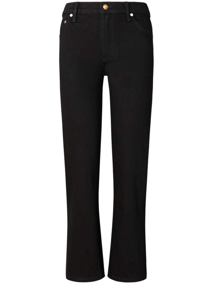 Tory Burch Black Cropped Kick Flare Jeans In Black